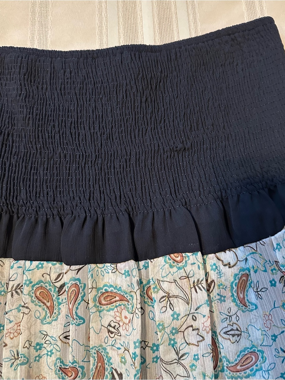 TERIA YABAR Strapless Boho Midi Dress in Navy and Teal Paisley - Picture 10 of 14